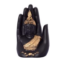 Sculpture de Bouddha élégante en polyrésine dorée, artisanale, sur le thème de la paume, élégante pièce d'exposition