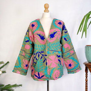 Suzani เสื้อแจ็กเก็ตสั้นพิมพ์ลายปักทำด้วยมือสไตล์อินเดียสำหรับผู้หญิงใส่ในเทศกาลเฉลิมฉลองฤดูร้อนของขวัญพิเศษ - Product Image 1