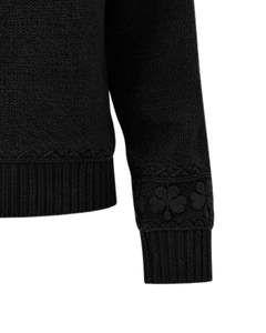 Pull en tricot jacquard noir personnalisé, texture florale, col rond, manches longues, pull d'hiver pour femmes, fournisseur en gros personnalisé - Product Image 5