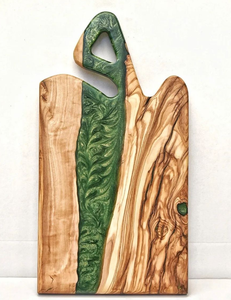 Planche à découper rectangulaire en bois massif naturel et résine époxy, épaisseur 1,5 cm, résistante au lave-vaisselle, faite à la main pour la cuisine - Product Image 4