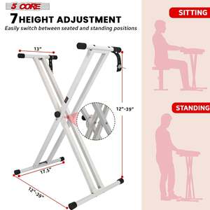 5 Core Keyboard Stand Piano Bench Combo Adjustable Key Board Stands 3 <b>Padded</b> Musician <b>Chair</b> Set - Product Image 2