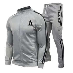 Conjunto de gimnasio deportivo de invierno informal para hombre, chándal cálido con cremallera completa de algodón 100%, chándal liso multicolor para correr, ropa deportiva - Product Image 1