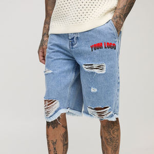 Short en jean déchiré 100% coton à prix abordable pour hommes Street Wear Short longueur genou cordon de serrage ceinture en vente de gros - Product Image 4