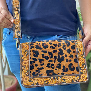 Sac à main femme en cuir de vache, imprimé léopard, fourre-tout à bandoulière, bourse pour filles - Product Image 2