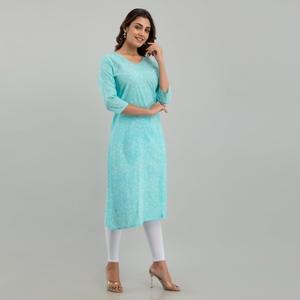Mujer Sky Blue Floral Print Straight Kurta Professional Career - Product Image 1