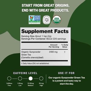 Té Verde Orgánico FGO Gunpowder, Hojas Sueltas, Bolsa Reutilizable de 16oz - Product Image 5