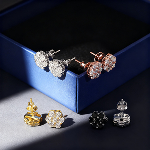 Phổ Biến Cụm Hoa Moissanite Stud Bông Tai 925 Sterling Bạc Trắng Đen 9Mm Unisex Đồ Trang Sức Thời Trang Cho Nam Giới Phụ Nữ - Product Image 3