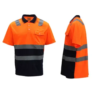 Haute visibilité personnalisé imperméable à l'eau de grande taille à manches courtes polo de sécurité avec bande réfléchissante chemise de vêtements de travail à sec froid polos à poche bicolore - Product Image 2