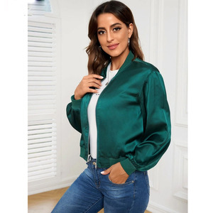 Chaqueta universitaria de satén de primera calidad para mujer, bombardero de manga larga con bolsillos personalizados, forro de nailon acolchado y transpirable teñido liso - Product Image 5