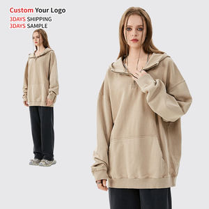 Sudadera con capucha de invierno de algodón 100% de 450GSM, forro polar, con cremallera de 1/4, oversize, unisex, estilo urbano, vintage, lisa, personalizable, bordada, al por mayor - Product Image 3