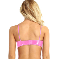 Sujetador de cuero sexy para mujer, estilo triángulo, sin aros, con espalda cruzada, encaje brillante de PVC lacado, lencería para discoteca