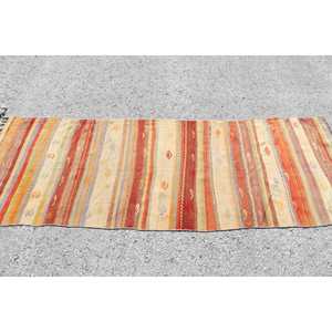 Tapis Kilim turc vintage 2,5x7,1 pi (76x215 cm), tapis en laine rouge camouflage - Product Image 3