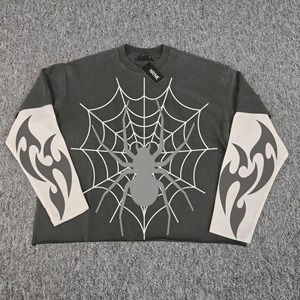 Patchwork brodé double couche à manches longues T-shirt en coton Boxy Rhinestone tShirt pour hommes - Product Image 4