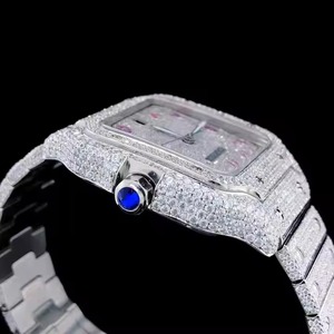 Nuevo reloj de cristal analógico de acero inoxidable de lujo con esfera de 41mm VVS Iced Moissanite Diamond Full Bust Square Band - Product Image 4