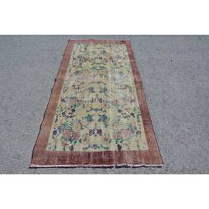 พรมขนสัตว์สีเบจสีน้ำตาลคลาสสิกขนาด3.4x6.7ฟุตวินเทจสไตล์ตุรกีงานเย็บปะทำจากน้ำยางสำหรับวัยรุ่นห้องนั่งเล่นห้องนอนโถงทางเดิน4เมตรสี่เหลี่ยมผืนผ้า - Product Image 1