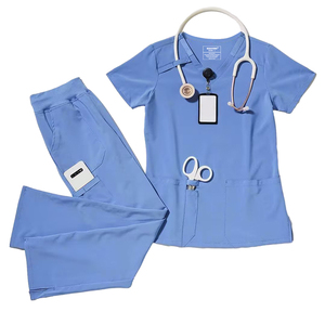 Ensemble de tenue de travail professionnelle pour femmes en coton et polyester, haut à manches courtes, pantalon à jambe droite, conçu pour le travail en milieu hospitalier - Product Image 4