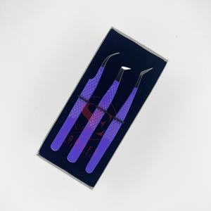 Pinzas de pestañas de acero inoxidable moradas personalizadas, puntas de volumen de fibra con agarre de diamante de etiqueta privada para extensión de pestañas - Product Image 5