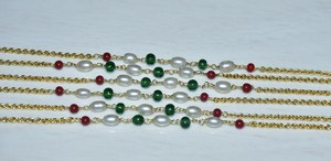 Hermosa Cadena de Rosario de cuentas múltiples de perla de arroz rubí Esmeralda chapada en oro. Cadena De Rosario Rondelle con cuentas de alambre para la fabricación de joyas - Product Image 4