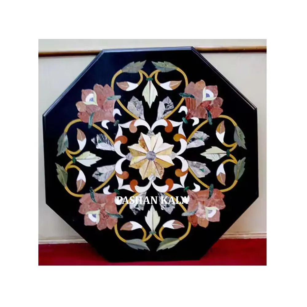 Beautiful Handmade Luxurious Indian Black Marble Decorative Inlaid Art Work Design Custom Dining Table Top In Best Price
