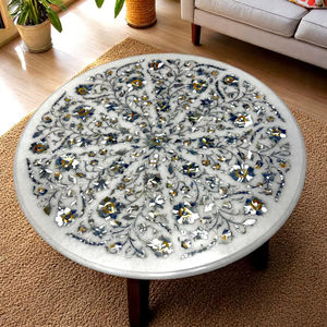 Table basse en marbre blanc au design exclusif, artisanat indien, motif luxueux, art moghol, intérieur de salon, meilleur prix de gros - Product Image 1