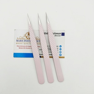 Pinzas de pestañas delgadas de ángulo de 90 grados con punta puntiaguda de acero inoxidable profesional de Color rosa claro - Product Image 6