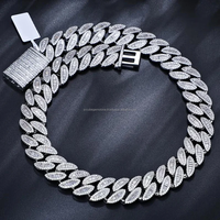 Collier Baguette VVS Moissanite unisexe 16mm avec chaîne à maillons cubain Miami plaqué or mode accrocheuse pour les fêtes de fiançailles