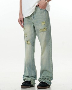 Pantalones Vaqueros de Mezclilla con Logotipo Personalizado, Estilo Vintage, Rotos, Elásticos, Ajustados, Holgados, Deslavados, Acampanados para Hombre, Nueva Llegada, Alta Calidad - Product Image 4