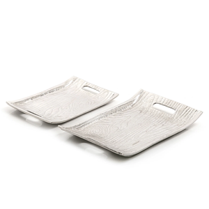 Ensemble de 2 plateaux de service en métal massif Plateau de service pour sucreries ou collations avec poignées latérales Vaisselle de table de vente chaude Style classique décoratif - Product Image 2