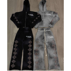 Custom 100% Cotton Tracksuit For Men Hoodie and <b>Jogger</b> Set <b>Oversized</b> Pullover Hoodies Sweatpants Washed 2 Piece Set for Men - Product Image 1