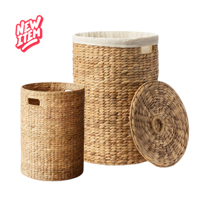 Handmade Natural Seagrass and Water Hyacinth <b>Woven</b> Storage <b>Baskets</b> Rattan Clothing and Laundry <b>Baskets</b> - Product Image 3