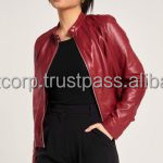 แจ็กเก็ตหนังแท้สำหรับผู้หญิงสไตล์แฟชั่นใหม่ระบายอากาศได้มีซิปผลิตจากปากีสถาน - Product Image 4