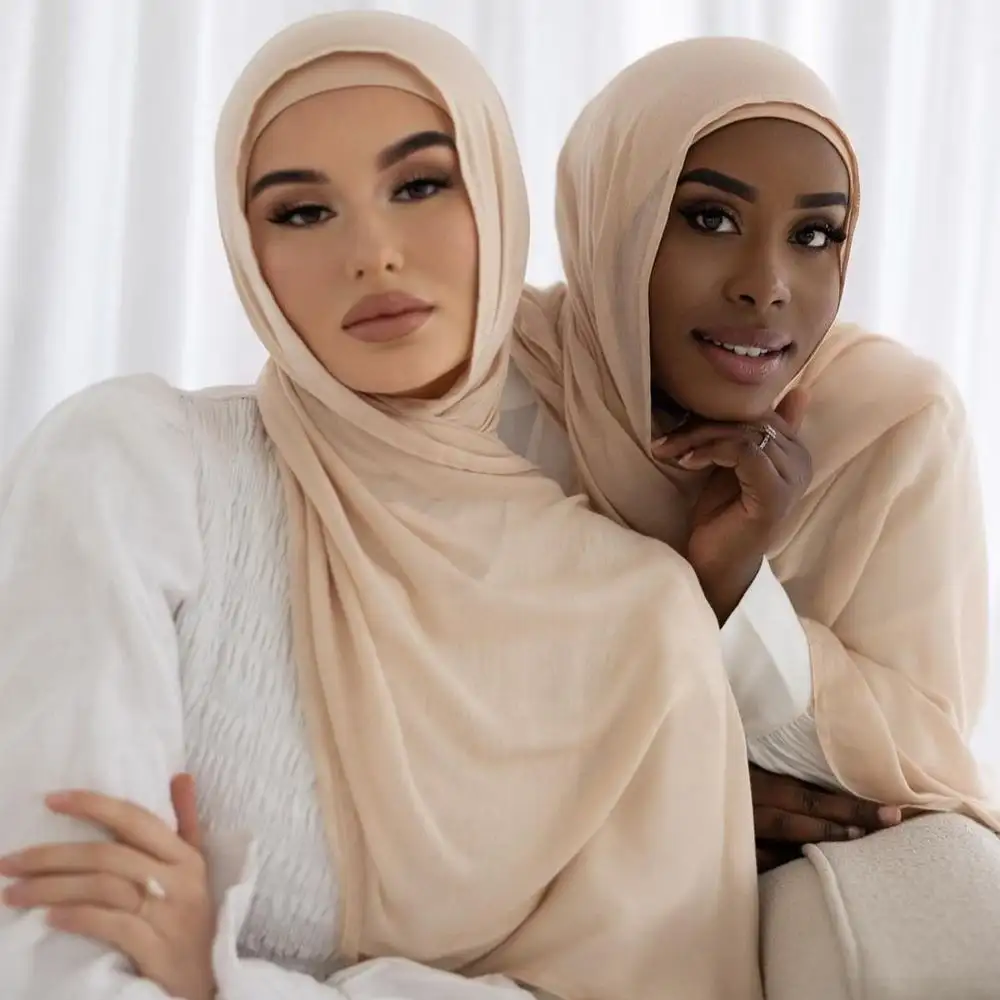 Haute qualité 100% Viscose modal tissé Hijab écharpe et couleur assortie sous-écharpe 2 pièces Hijab ensemble femmes musulmanes voile châles