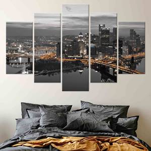 Tableau imprimé sur toile : Panorama nocturne de Pittsburgh, 5P Mix-Gallery Wrap - Product Image 1