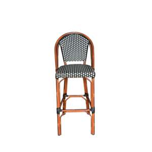 Tabouret de jardin tissé noir et blanc avec structure en faux bambou - Product Image 5
