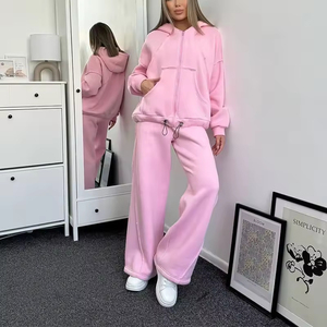 Conjunto Deportivo Personalizado para Mujer, de Peso Pesado, con Cremallera, Diseño Moderno, Holgado, de Dos Piezas, Sudadera con Capucha y Pantalones Deportivos - Product Image 3