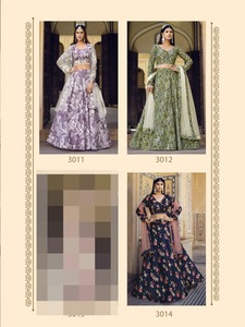 Nouveaux vêtements indiens et pakistanais Fine soie écrasée imprimé fleuri Lehenga avec des accents de dentelle fantaisie et des accessoires de gland ludiques - Product Image 4