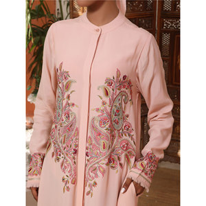 Abaya décontractée pour femme, brodée, respirante, écologique, en tissu mémoire 100 % polyester, vente en gros - Product Image 6