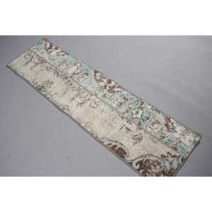 Vintage Turkish Rug 1.4x5.3 ft (43x161 cm), <b>Brown</b> <b>Wool</b> Rug - Product Image 2