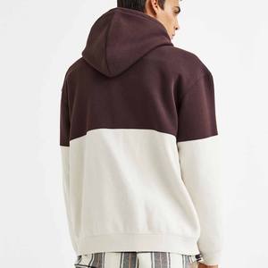 Nouveaux hommes de haute qualité bloc de couleur blanc et marron couleur sweat à capuche votre propre cou étiquette impression étiquette sweats à capuche - Product Image 1