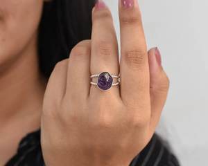 Anillo de amatista púrpura en bruto, joyería de piedras preciosas naturales hechas a mano de Plata de Ley 925 para mujer, anillo de plata bohemio, regalo para ella - Product Image 4