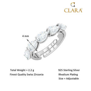 NOVAMART Fine 925 Sterling <b>Silver</b> Pear Cut Eternity Finger <b>Ring</b> <b>Adjustable</b> Band with Rhodium Plated Diamond Fine Jewelry Wholesa - Product Image 5
