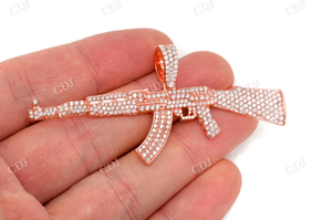 จี้ปืนเพชรธรรมชาติแฟชั่นใหม่ฮิปฮอป AK47ทอง14K จี้เสน่ห์คุณภาพสูงดีไซน์ล่าสุด - Product Image 4