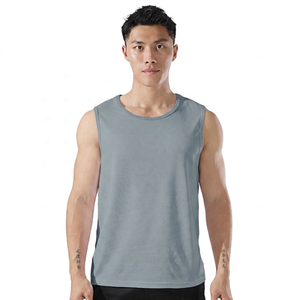 Camiseta sin Mangas de Algodón Blanco para Hombre, Cuello Redondo, Informal, Tejida, de Color Sólido, Prenda Básica - Product Image 3