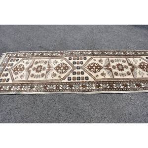 Alfombra turca Vintage marrón Beige de 3x9,5 pies de área grande diseño de retazos rectangulares Material de lana respaldo de látex alfombra abstracta para habitación - Product Image 4