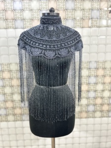 Cape Burlesque élégante brins de perles paillettes droites longueur au sol perles naturelles à fixation rapide pour les tenues de club de fête - Product Image 4