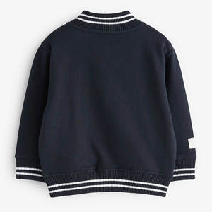 Veste universitaire unisexe bleu marine avec broderie sourire, en coton tricoté, style preppy, coupe classique, pour l'automne - Product Image 4