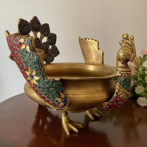 Latón Pavo Real URLI con piedra decorativa festiva decoración del hogar conjunto para boda fiesta decoración del hogar - Product Image 1