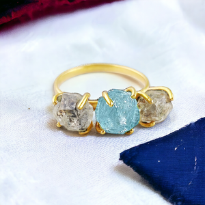 Venta al por mayor Cantidad a granel Anillo de plata esterlina Oro Vermeil Original Herkimer Diamante Aguamarina Moissanita Tres garras Fino - Product Image 1