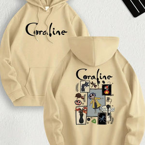 Sudadera con capucha informal inspirada en Coraline para mujer, jersey con capucha de corte regular de manga larga de tejido de punto de poliéster con ligero estiramiento - Product Image 1