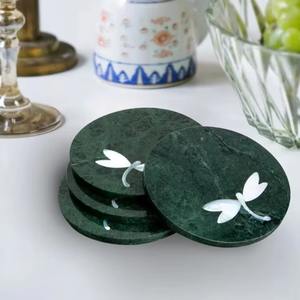 Ensemble de sous-verres en pierre de marbre verdâtre foncé Party Most Selling Qualité parfaite avec des accents blancs - Product Image 1